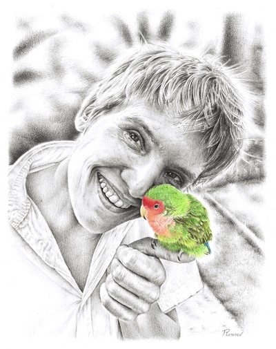 Remrov and his feathered friend Pilaf - Pencil drawing