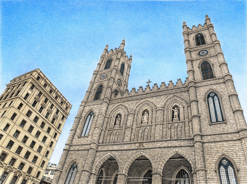 Realistic drawing of Notre Dame Basilica Montreal